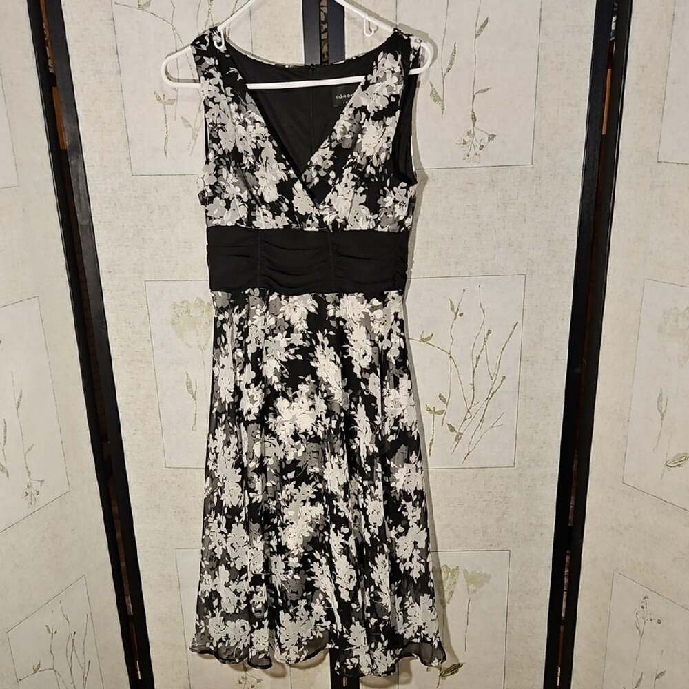 Connected Apparel Black and White Sleeveless A-line Midi Dress for Wedding Guest